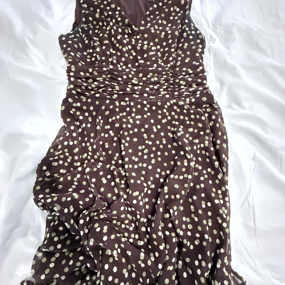 Connected Apparel Brown Polka Dot Midi Dress